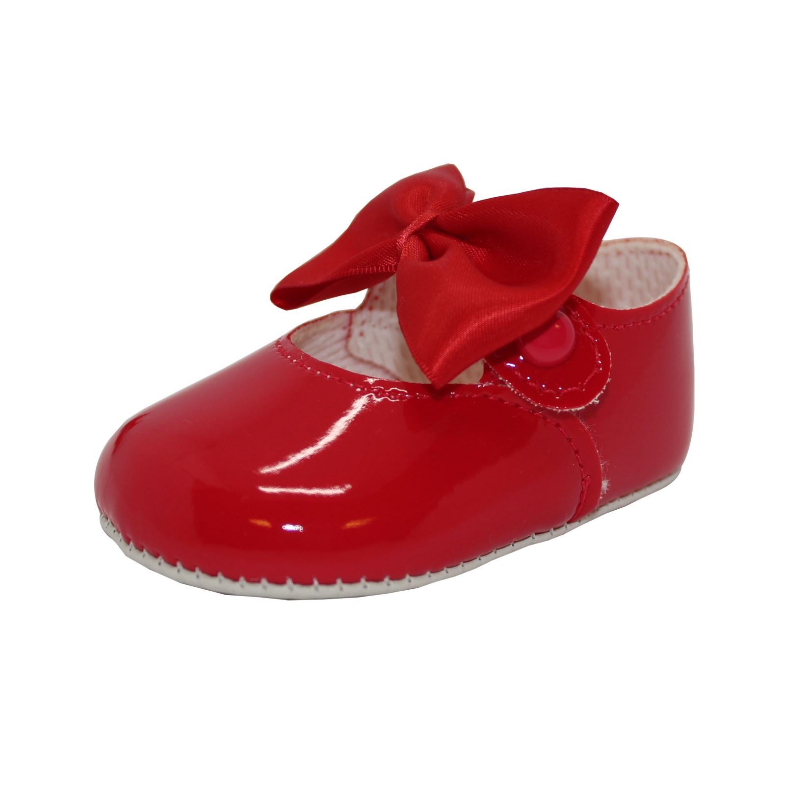 Baby Girls Bow Shoes - Soft Sole, Made in Britain, UK 0-3, Red