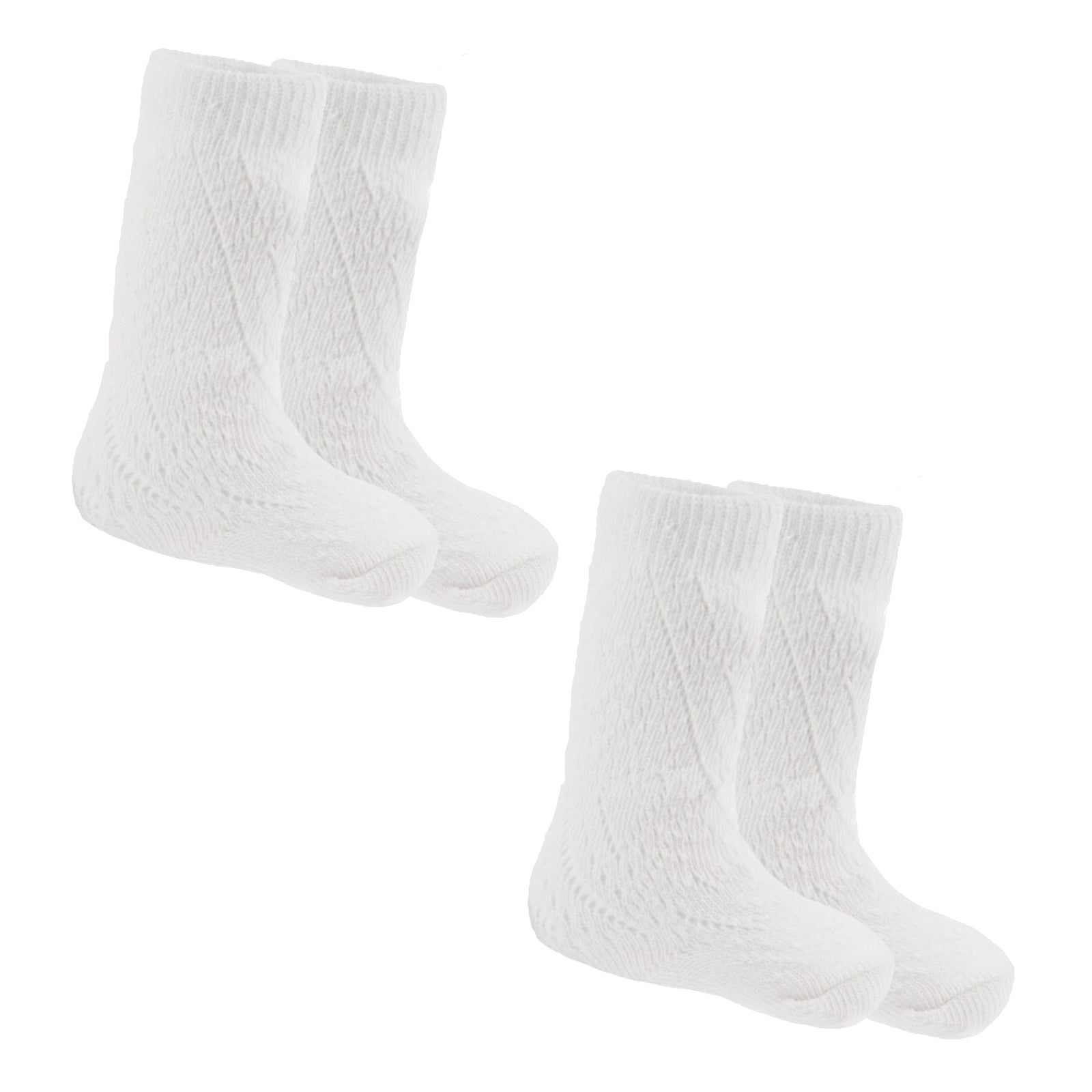 Baby Girls Knee High Socks, Pelerine Heart Pattern, 2 Pack - White