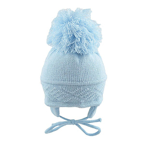 Baby Boys Knitted Bobble Hat - Diamond Knit - Blue