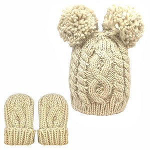 Baby Hat and Mitten Set - Cable Knit, Beige