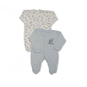 Baby Boys Sleepsuits, Long Sleeve - 100% Cotton, Blue Rocket
